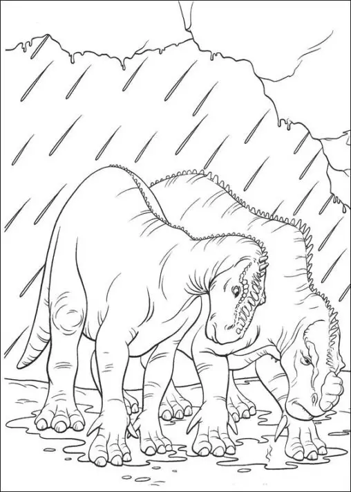 Kolorowanka dinozaury chronią się przed deszczem w jaskini