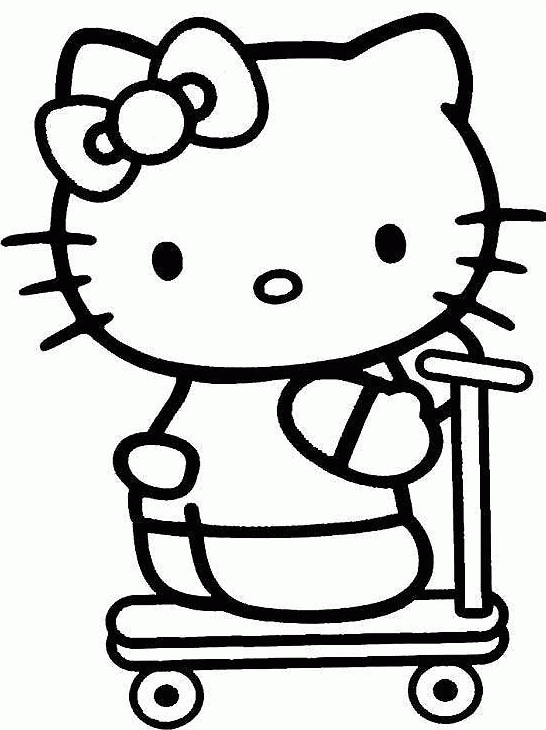 Kolorowanka dla dzieci Hello Kitty jedzie na hulajnodze