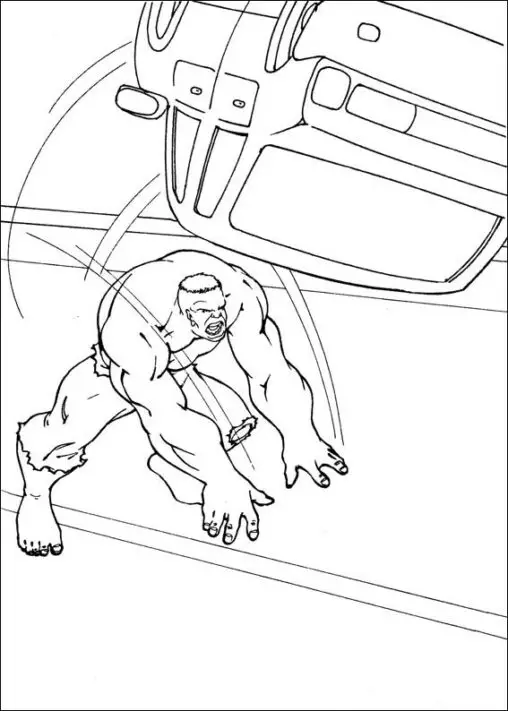 Kolorowanka Hulk rzuca samochodem