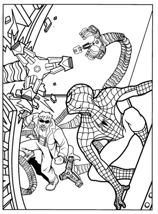 Kolorowanka dla dzieci Spider-man walczy z dr Octopusem