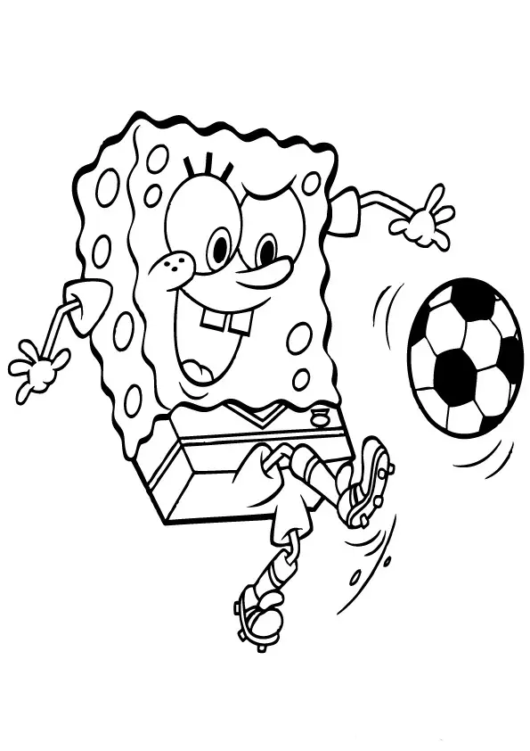 Kolorowanka dla dzieci SpongeBob gra w piłkę nożną