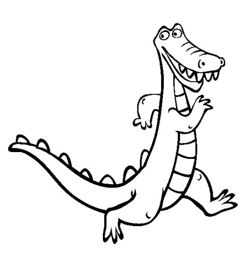 Kolorowanka krokodyl idzie na dwóch nogach uśmiechnięty