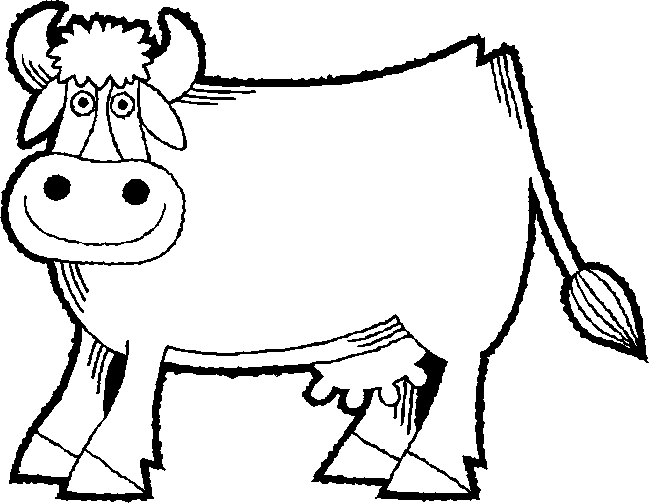Kolorowanka krowa uśmiechnięta stoi bokiem