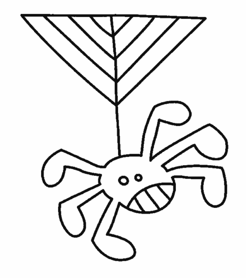 Kolorowanka pająk - bardzo prosta i łatwa kolorowanka pająka spuszczającego się na pajęczynie