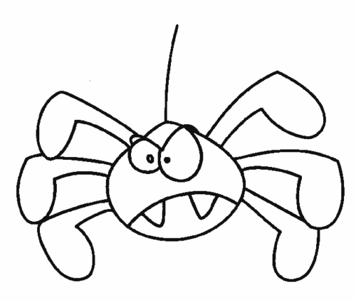 Kolorowanka pająk - bardzo prosty - zły pająk do pomalowania - spuszcza się na pajęczynie