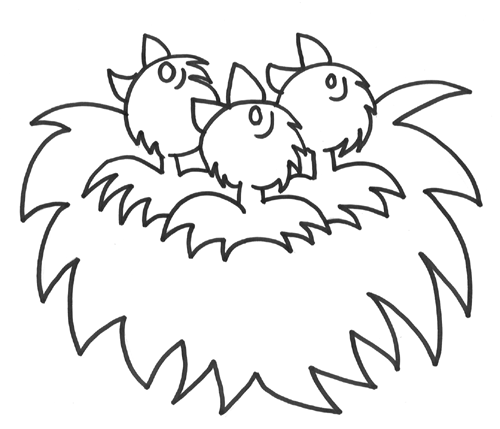 Kolorowanka ptak pisklaki wołają mamę w gnieździe