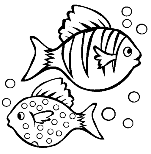Kolorowanka ryby dwie pływają w przeciwnych kierunkach - jedna ryba w paski druga w kropki