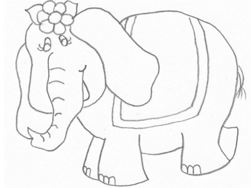 Kolorowanka słoń dziewczynka z kwiatkiem na głowie