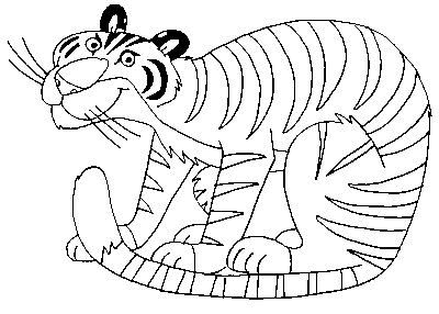 Kolorowanka tygrys siedzi cwany z podkulonym ogonem