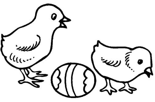 Kolorowanka Wielkanocna dwa kurczaczki stoją bokiem obok pisanki