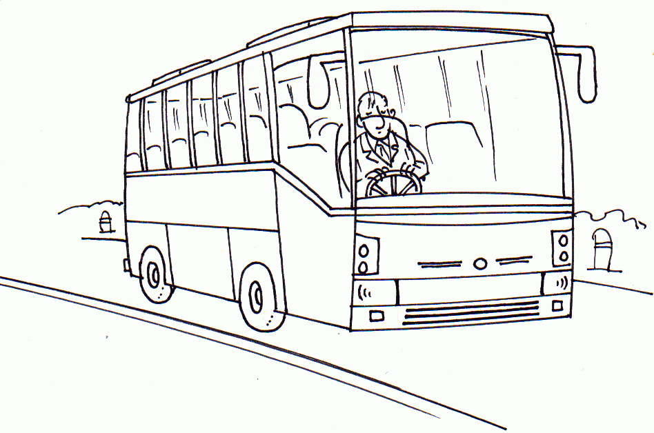 Kolorowanka autobus miejski prowadzony przez kierowcę po prawej stronie jak w Anglii jedzie pusty bez pasażerów
