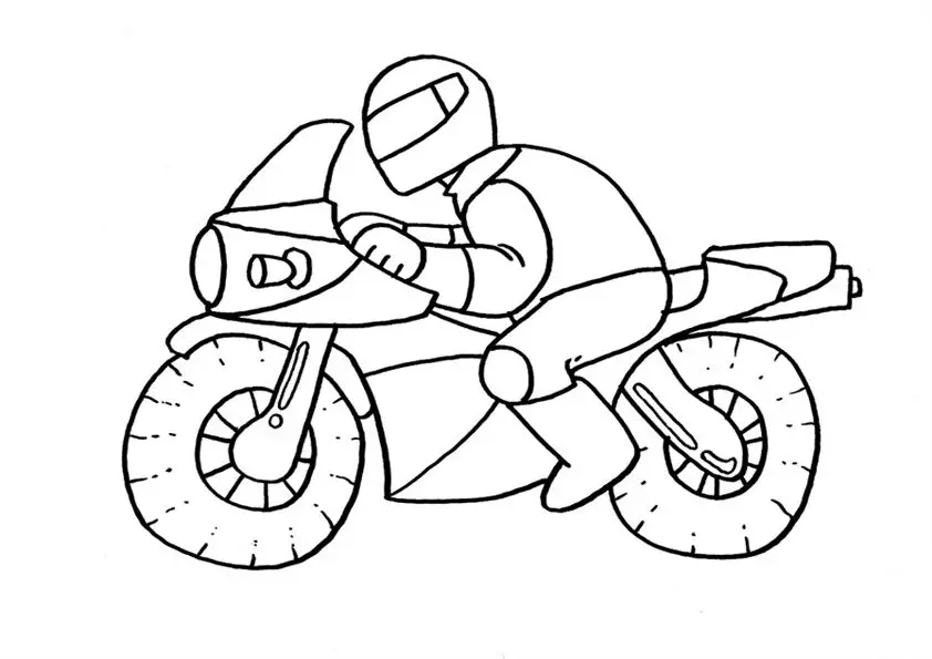 Kolorowanka motor futurystyczny wyścigowy naked z pochylonym do przodu motocyklistą