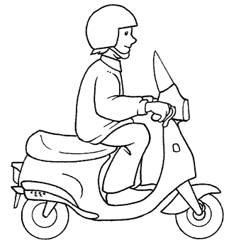 Kolorowanka motor skuter francuski z szybą i kierowcą w kasku