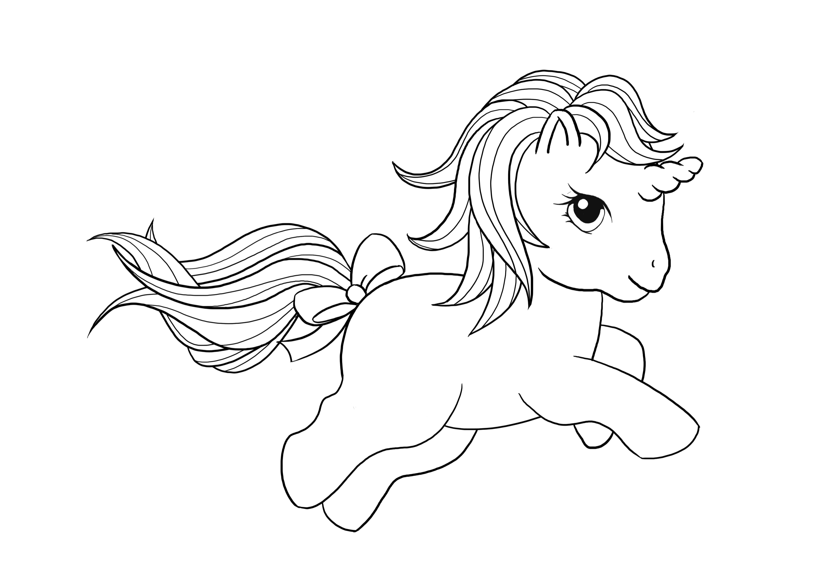 Kolorowanka My Little Pony kucyk z kokardką na ogonie i krótkimi włosami