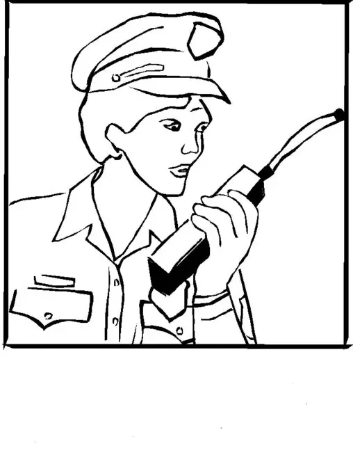 Kolorowanka policyjna portret policjantki trzymającej radio w ręce