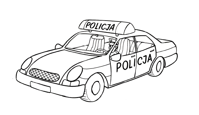 Kolorowanka policyjna samochód policyjny pusty stoi pusty