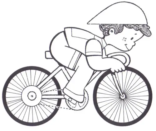 Kolorowanka rower dziecko jedzie szybko na kolarzówce, rowerze szosowym