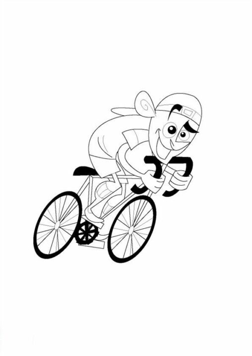 Kolorowanka rower rowerzysta jedzie na kolarzówce uśmiechając się