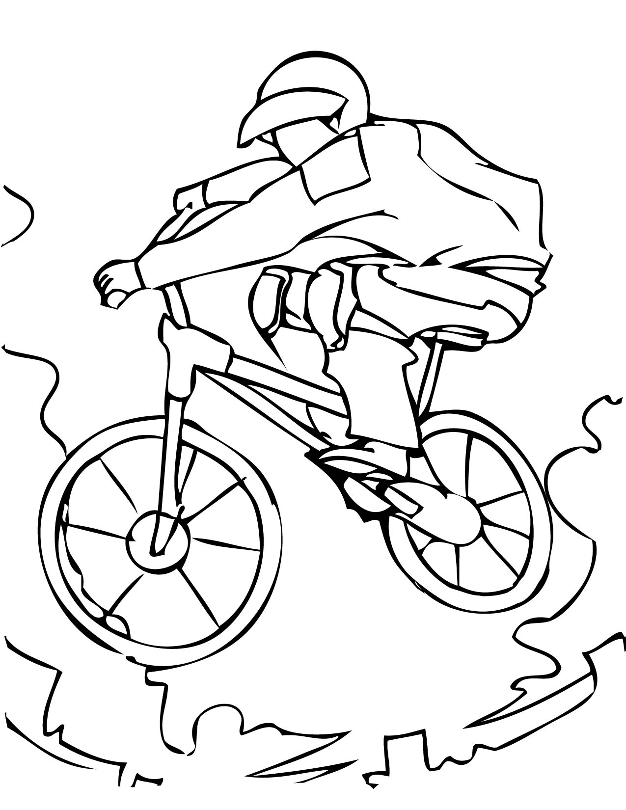 Kolorowanka rower sportowy, górski skacze wysoko nad przeszkodami