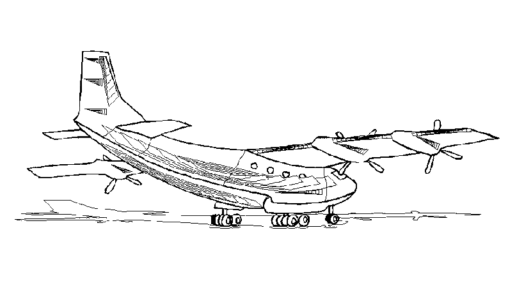 Kolorowanka samolot duży z czterema śmigłami stoi tyłem na pasie startowym