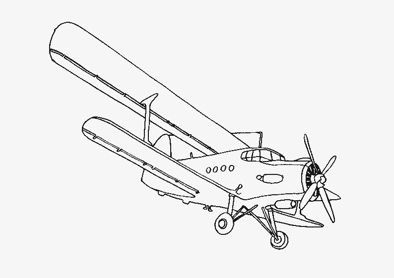 Kolorowanka samolot dwupłatowy krótki z jednym śmigłem i kabiną od boku