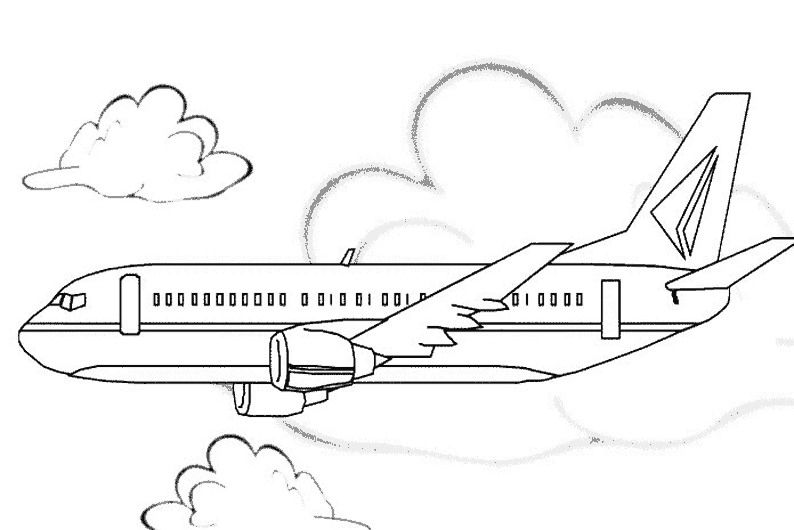Kolorowanka samolot pasażerski wylatuje z chmur