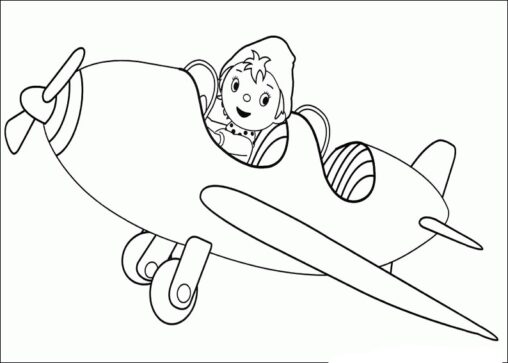 Kolorowanka samolot śmigłowy bez kabiny dwuosobowy pilotowany przez dziecko