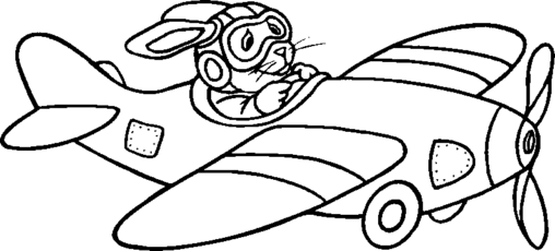Kolorowanka samolot ze śmigłem i bez kabiny pilotowany przez królika w goglach