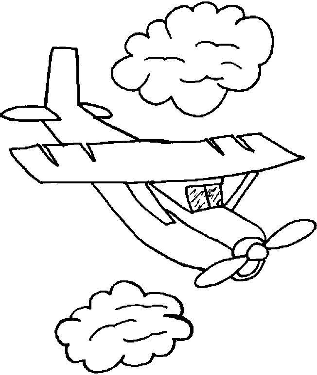 Kolorowanka samolot ze śmigłem leci w dół swobodnie szybując wśród chmur