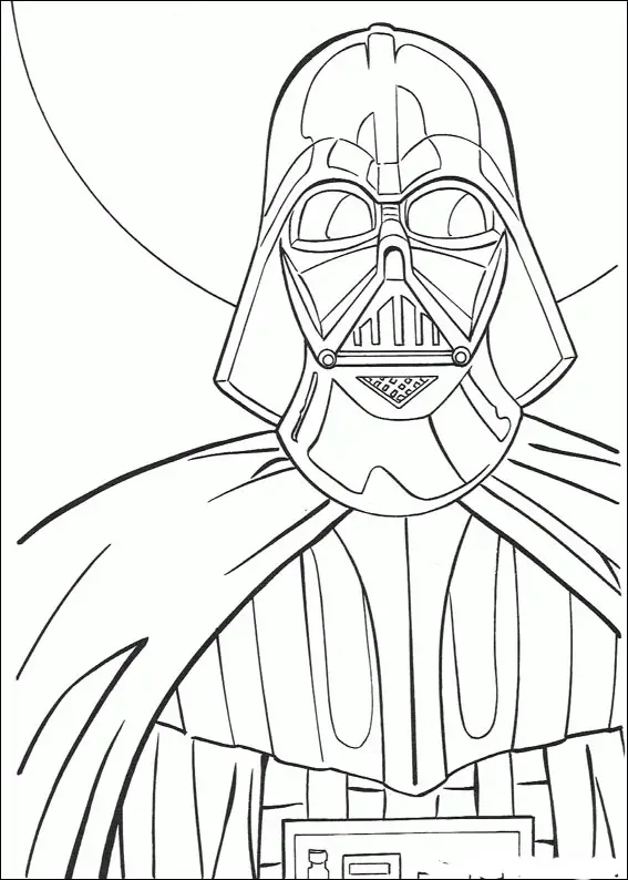 Kolorowanka Star Wars Darth Vader stoi w zbroi z maską na twarzy