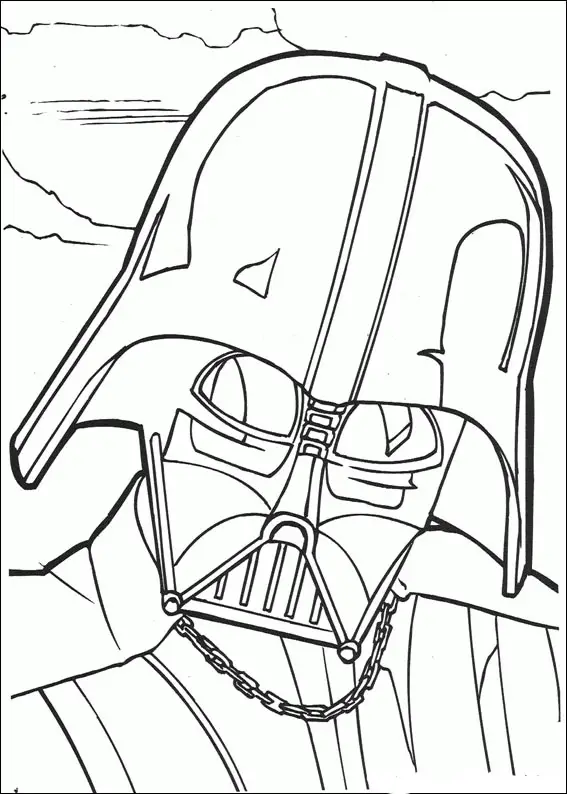 Kolorowanka Star Wars głowa Darth Vadera z maską na twarzy i łańcuchem od peleryny