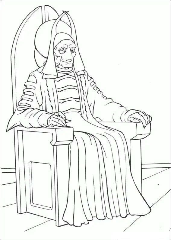 Kolorowanka Star Wars Rune Haako siedzi na tronie