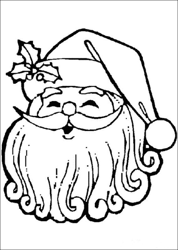 Kolorowanka Święty Mikołaj szczęśliwa, uśmiechnięta twarz Mikołaja z długą brodą i czapką - do pomalowania dla dzieci