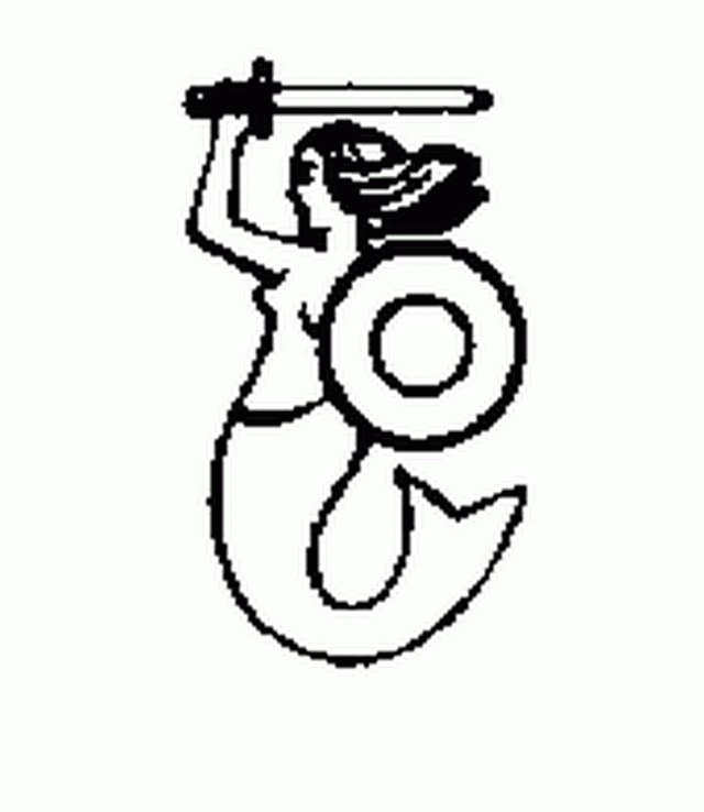 Kolorowanka syrenka Warszawska z tarczą i mieczem skierowana w bok