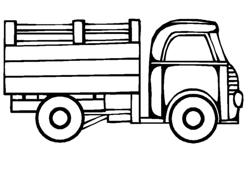 Kolorowanka tir ciężarówka z drewnianą naczepą i krótką kabiną stoi bokiem