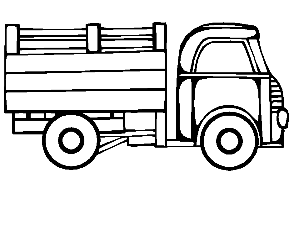 Kolorowanka tir ciężarówka z drewnianą naczepą i krótką kabiną stoi bokiem
