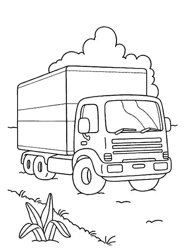Kolorowanka tir ciężarówka z dużą naczepą stoi na piasku