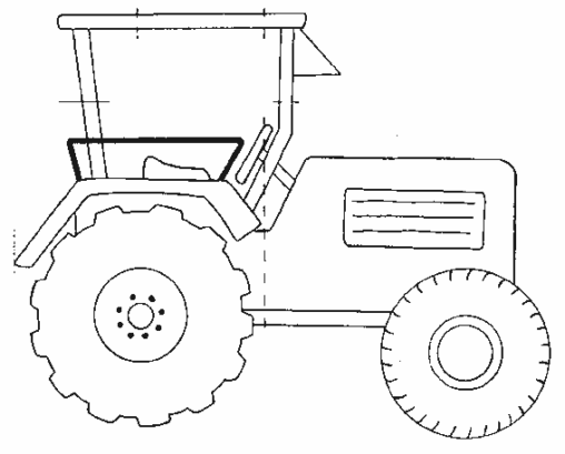 Kolorowanka traktory traktor starego typu z otwartą kabiną stoi bokiem pusty