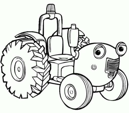 Kolorowanka traktory traktorek do trawy, bardzo krótki bez kabiny z twarzą na masce