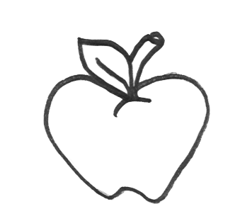 Kolorowanka jabłko małe w kształcie serca z liściem i małą gałązką