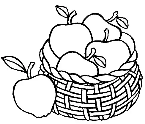 Kolorowanka jabłko wiklinowy koszyk pełen dorodnych jabłka