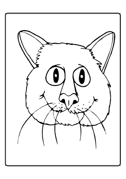 Kolorowanka kot głowa kota z długimi wąsami uśmiechająca się