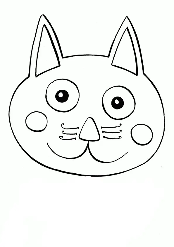 Kolorowanka kot głowa uśmiechniętego kota z krótkimi wąsami i piegami na policzkach