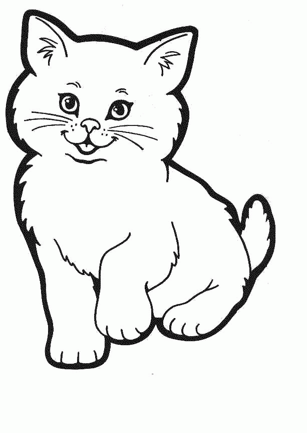Kolorowanka kot mały i uroczy siedzi uśmiechając się i podnosząc jedną łapkę