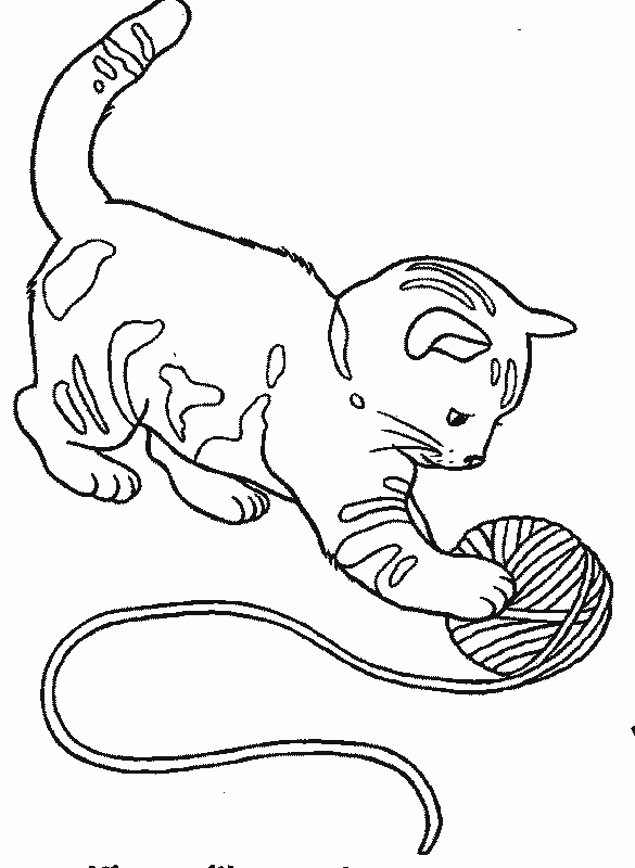 Kolorowanka kot mały turla łapką kłębek wełny