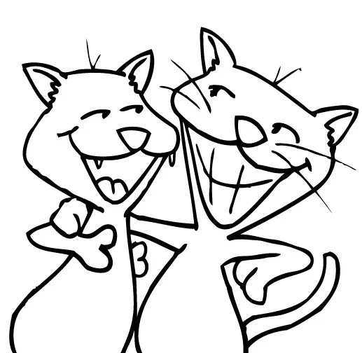 Kolorowanka kot szczerze uśmiecha się trzymając za ramię drugiego śmiejącego się kota