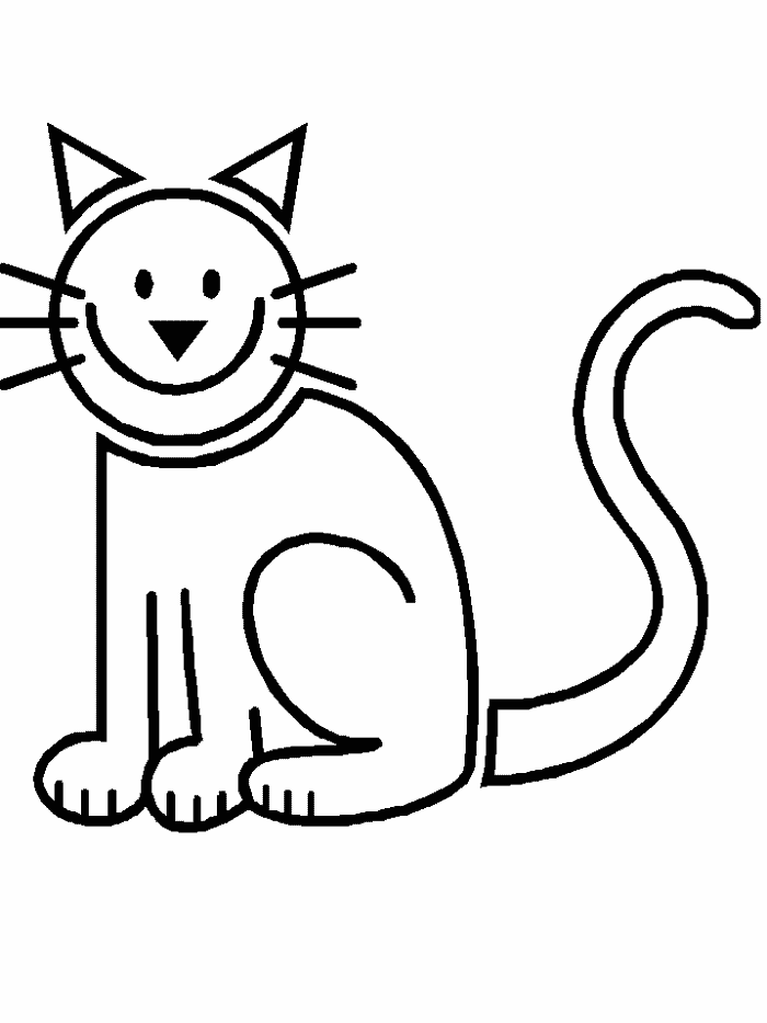 Kolorowanka kot uśmiechnięty siedzi z zawiniętym ogonem prosty do pokolorowania