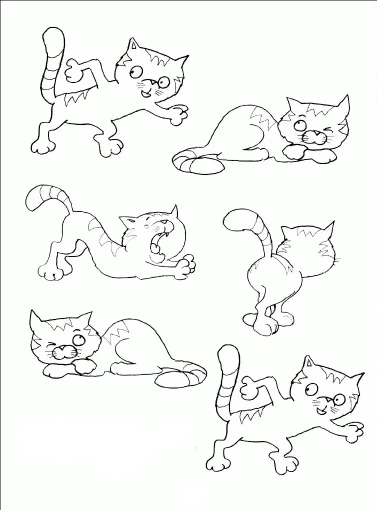 Kolorowanka kot w różnych sześciu pozycjach
