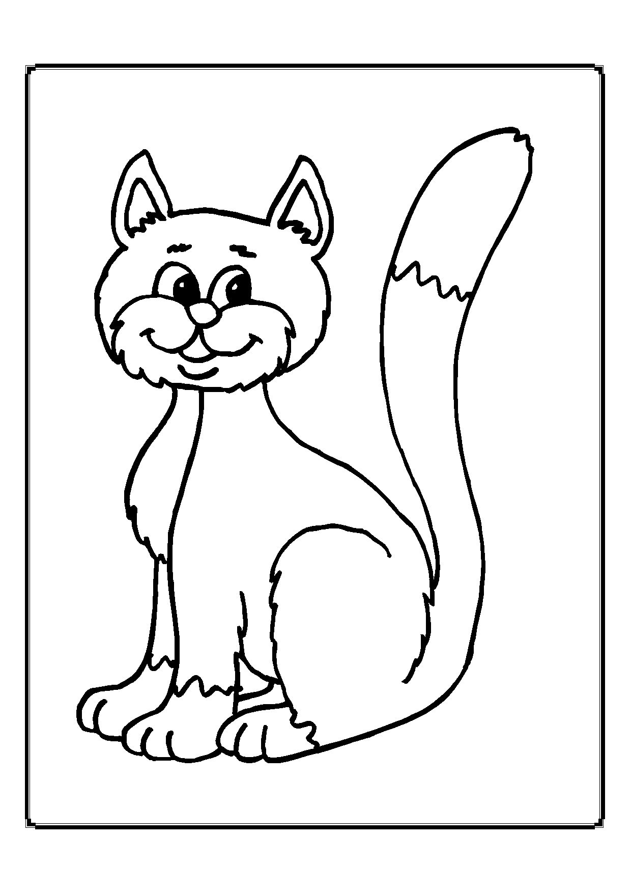 Kolorowanka kot z białą końcówką ogona i brodą siedzi unosząc ogon