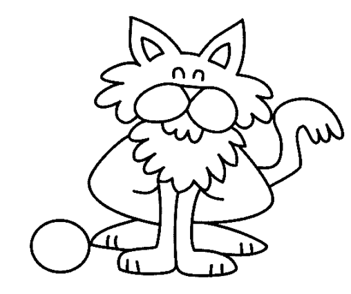 Kolorowanka kot z dużą brodą i pejsami siedzi zadowolony obok piłki